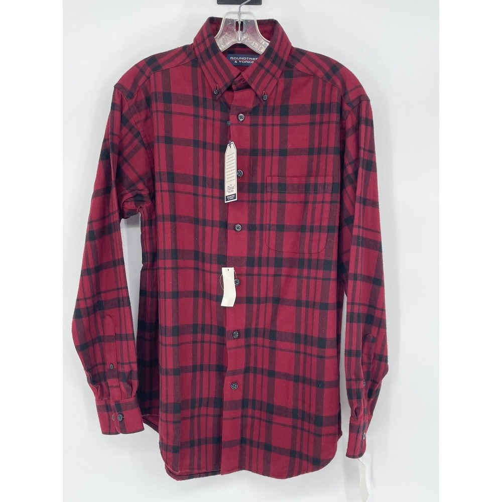 Roundtree & Yorke‎ Mens Red Black Plaid Flannel Button Down Shirt Small NWT